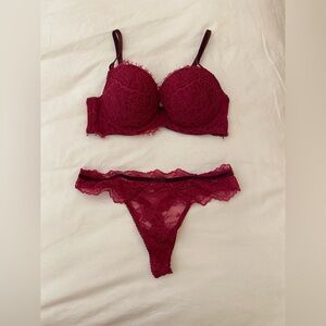 Victoria's Secret Burgundy Lace Bra and Panty Set